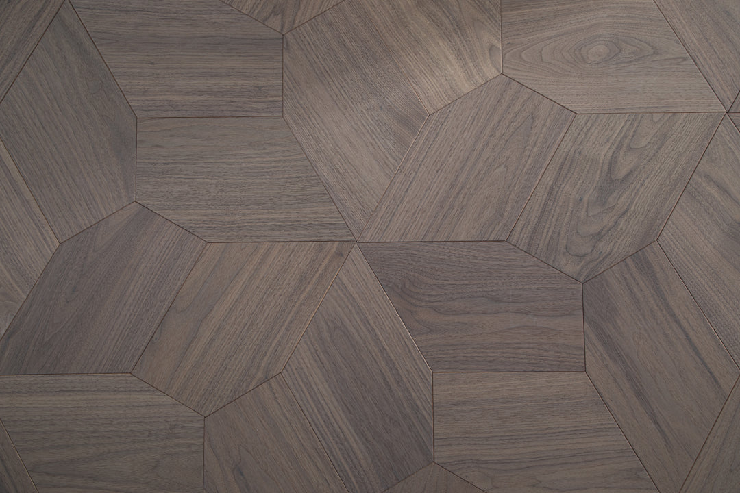 YXPH117 Black Walnut Asymmetric Polygon Parquet Flooring | Fragmented Jade Series