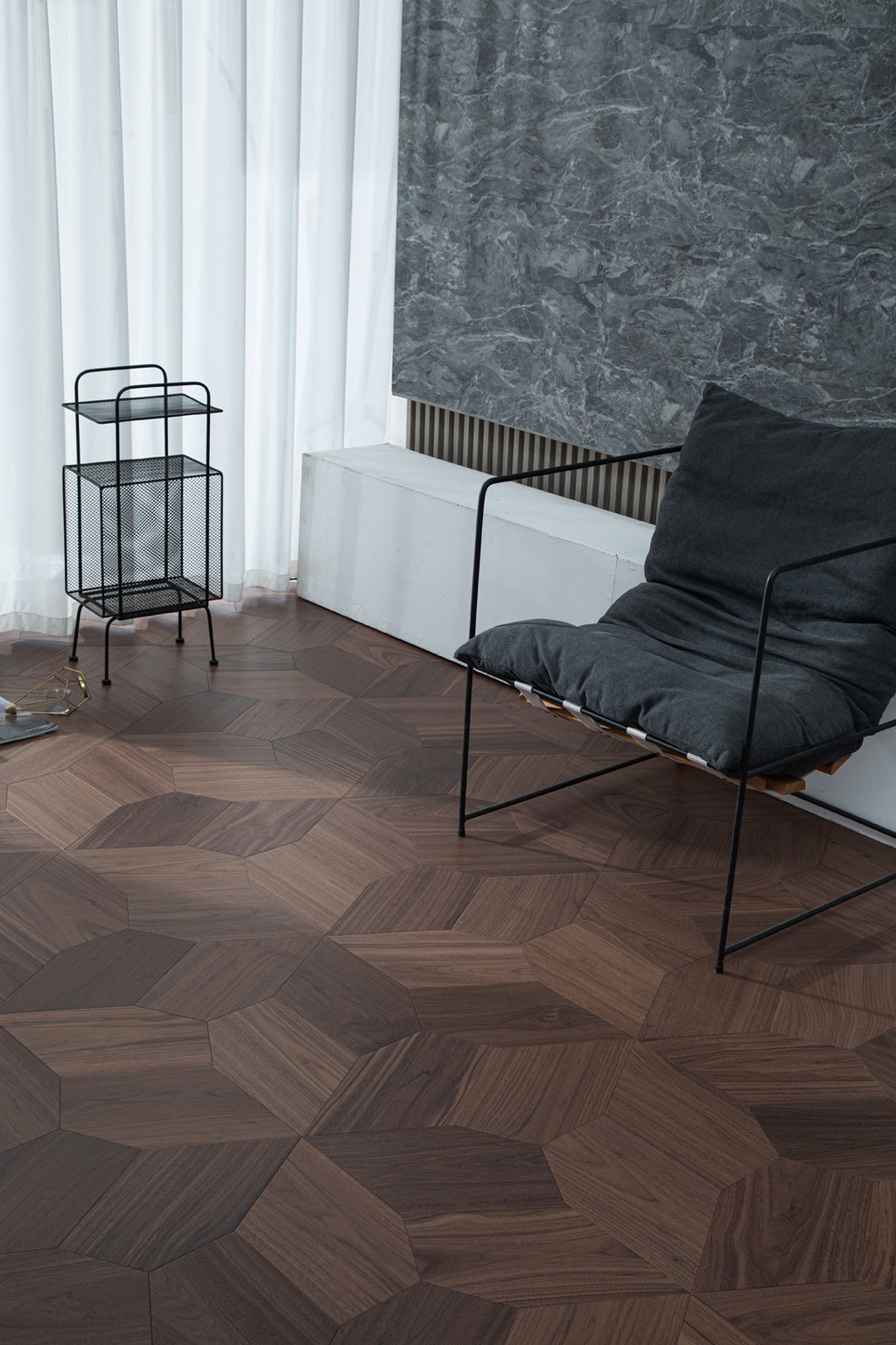 YXPH118 Black Walnut Asymmetric Polygon Parquet Flooring | Fragmented Jade Series