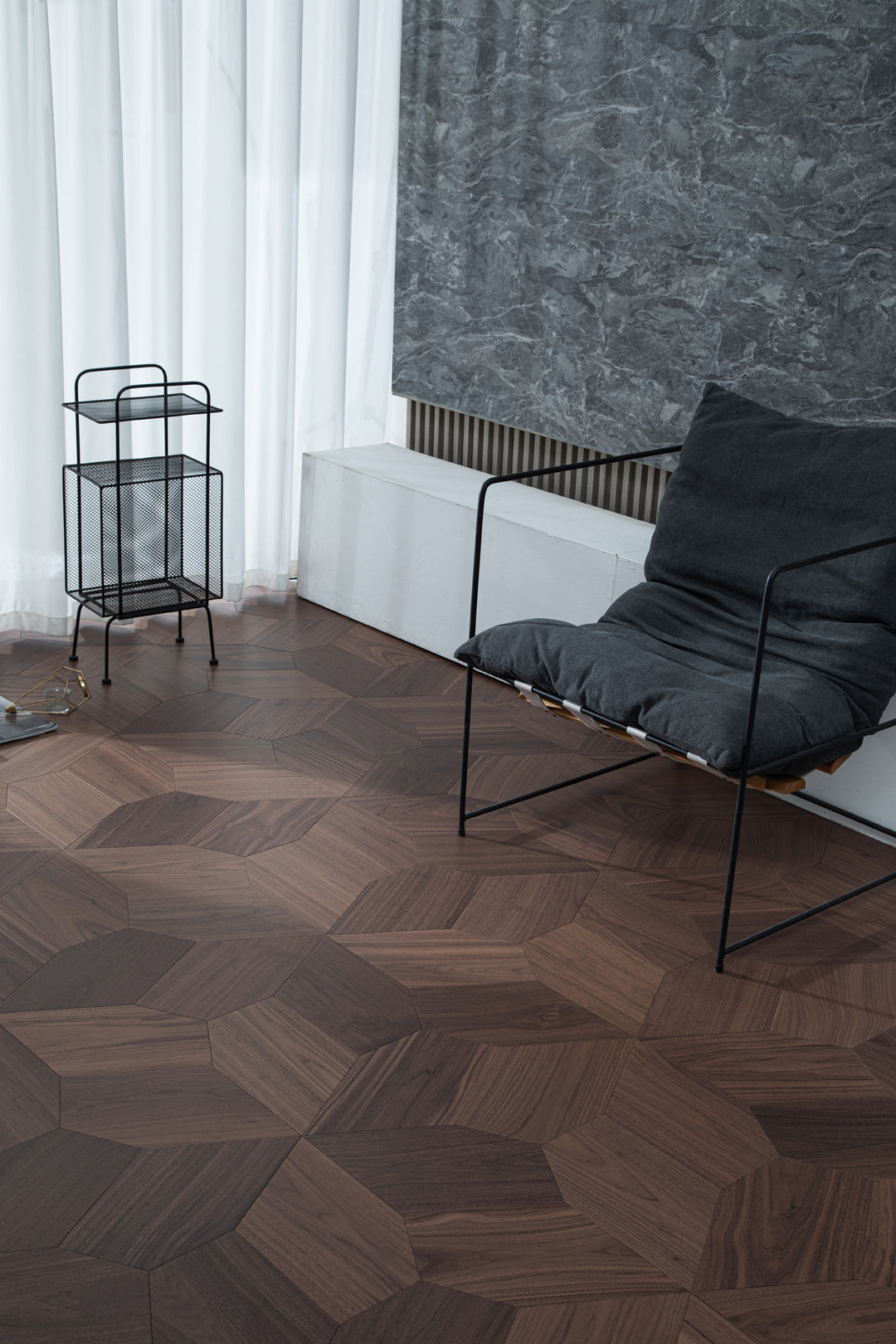 YXPH118 Black Walnut Asymmetric Polygon Parquet Flooring | Fragmented Jade Series