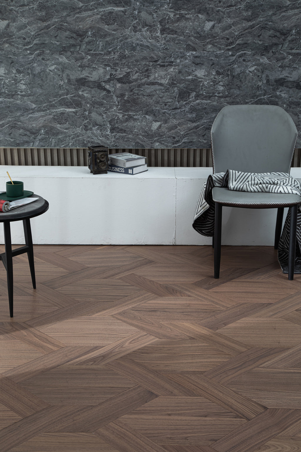 YXPH120 Black Walnut Knot-Weave Pattern Parquet Flooring | Chinese Knot Series