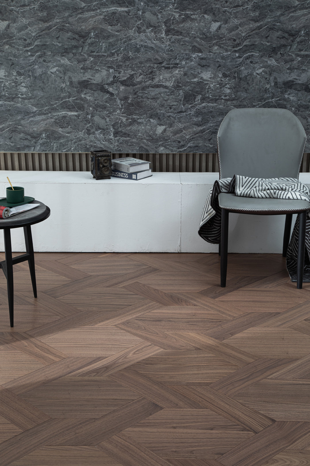 YXPH120 Black Walnut Knot-Weave Pattern Parquet Flooring | Chinese Knot Series