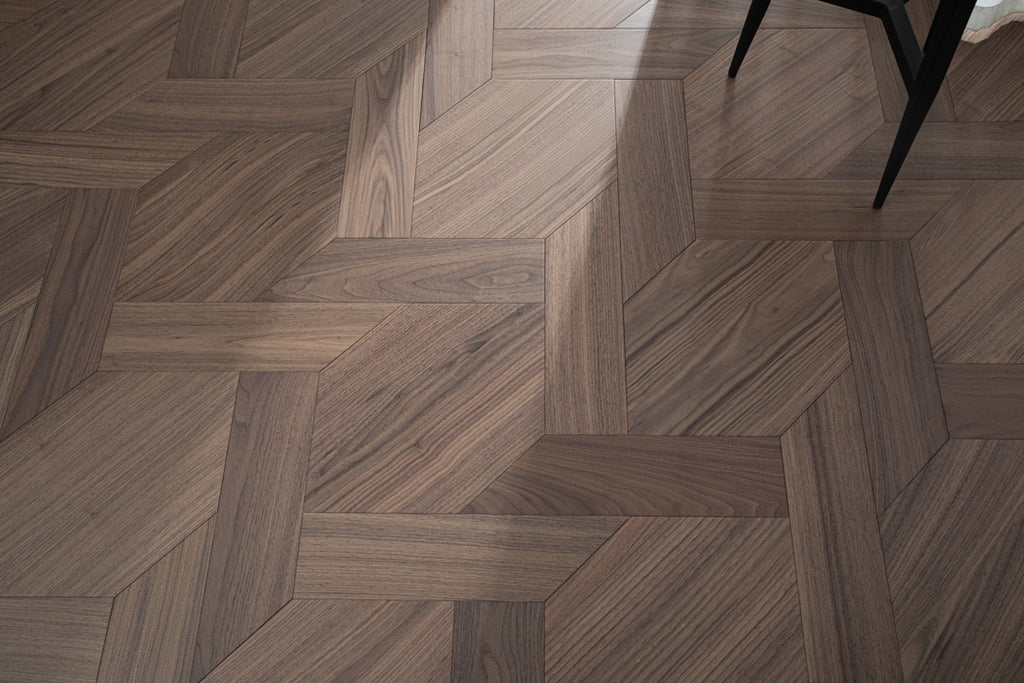 YXPH120 Black Walnut Knot-Weave Pattern Parquet Flooring | Chinese Knot Series