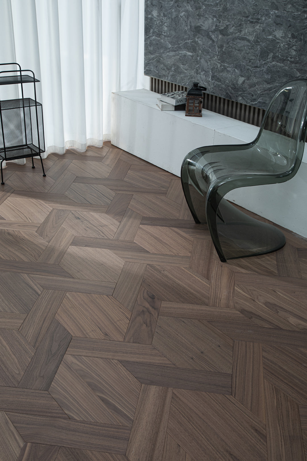 YXPH121 Black Walnut Knot-Weave Pattern Parquet Flooring | Chinese Knot Series