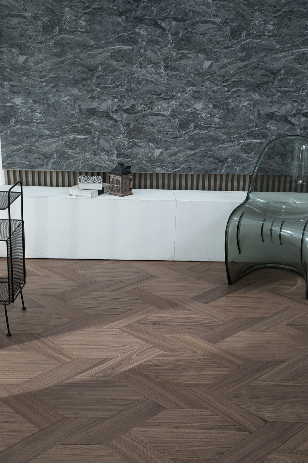 YXPH121 Black Walnut Knot-Weave Pattern Parquet Flooring | Chinese Knot Series