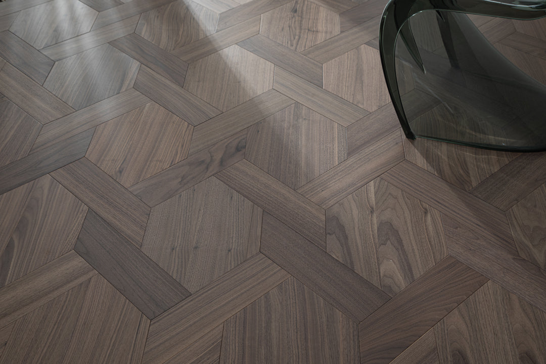 YXPH121 Black Walnut Knot-Weave Pattern Parquet Flooring | Chinese Knot Series