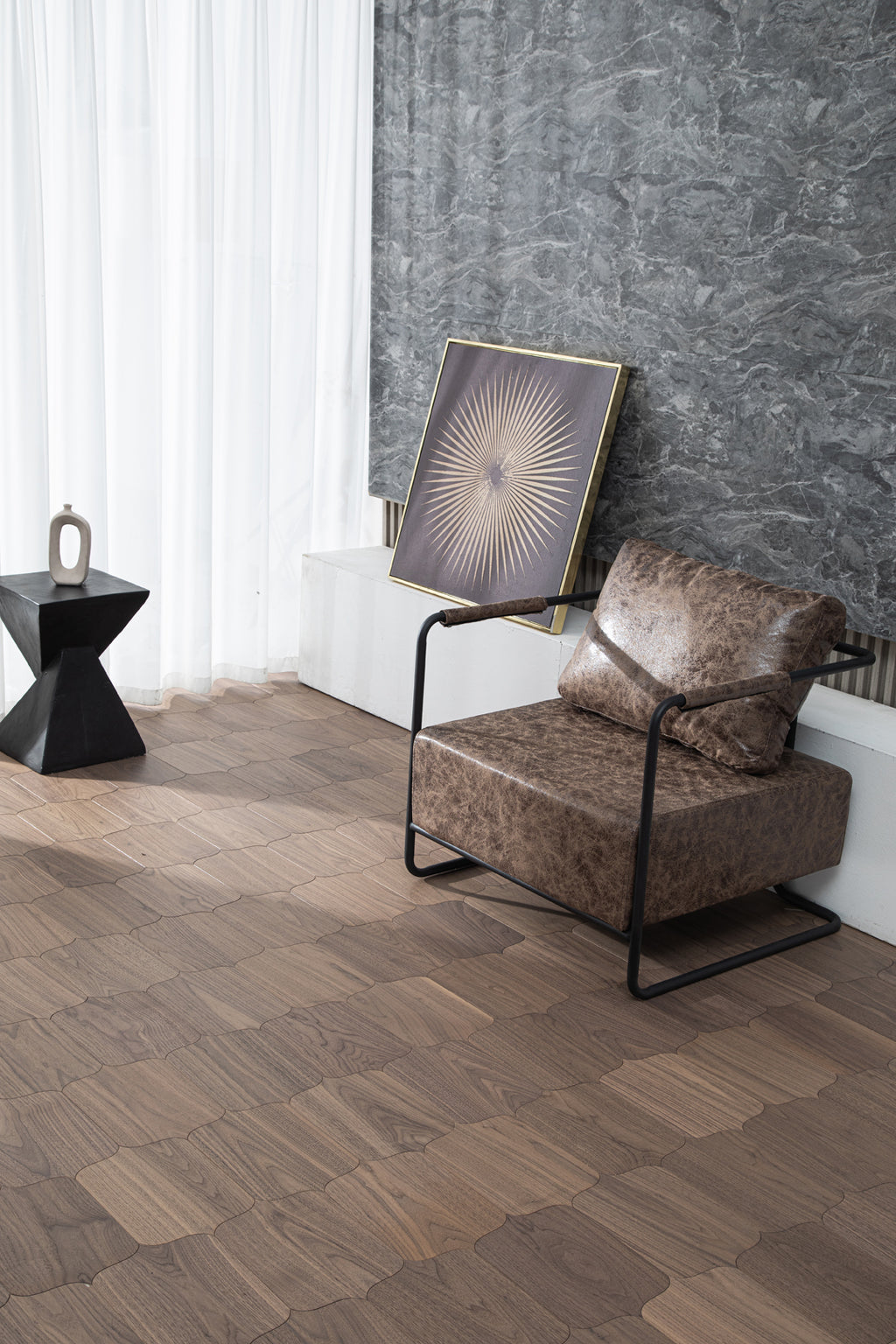 YXPH122 Black Walnut Decorative Cartouche Parquet Flooring | Shield Series