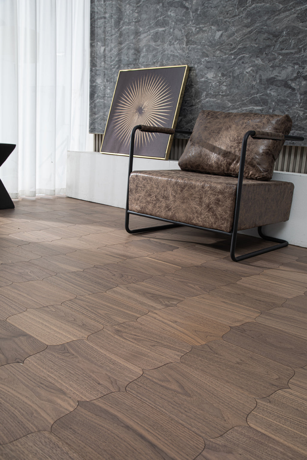 YXPH122 Black Walnut Decorative Cartouche Parquet Flooring | Shield Series