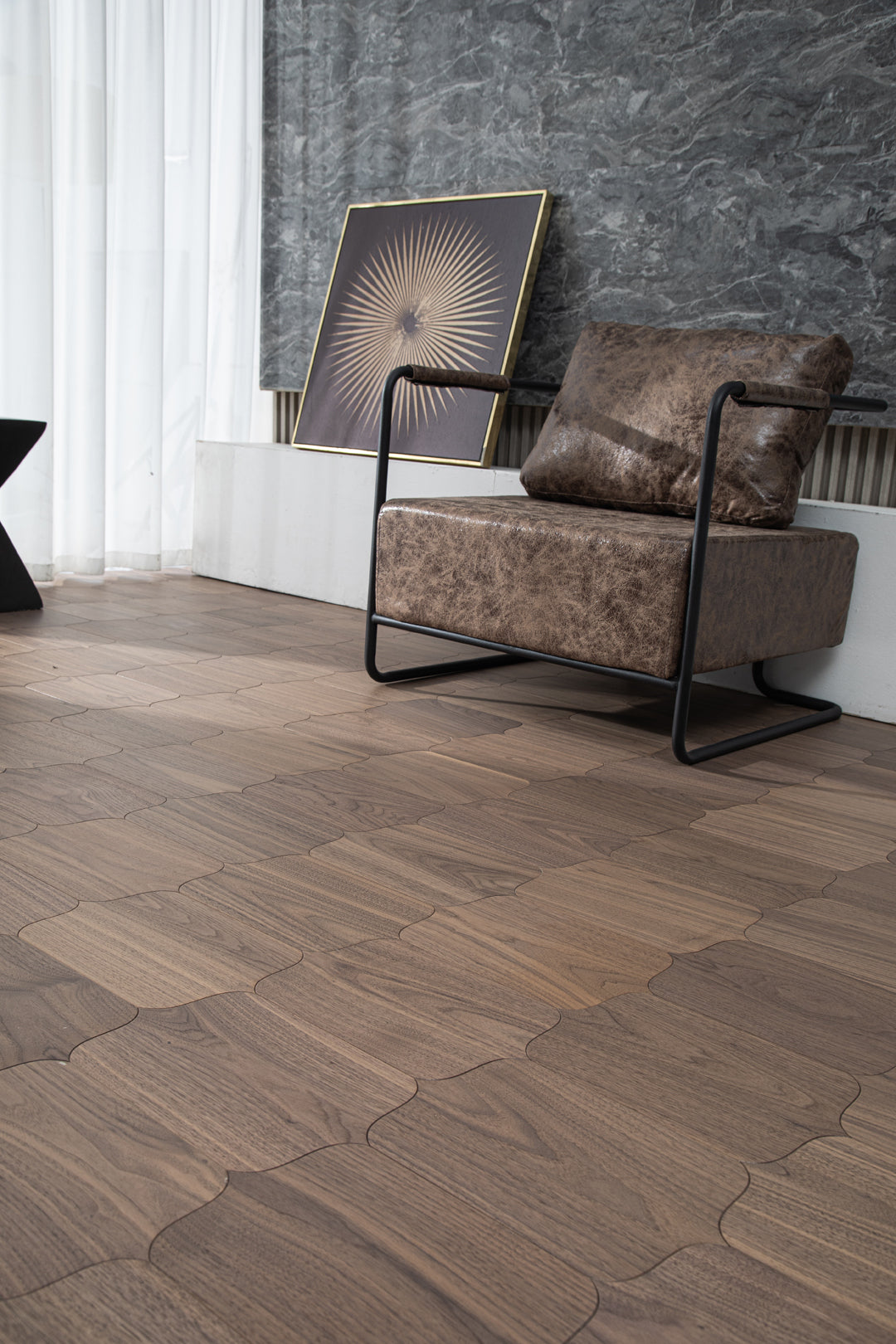 YXPH122 Black Walnut Decorative Cartouche Parquet Flooring | Shield Series