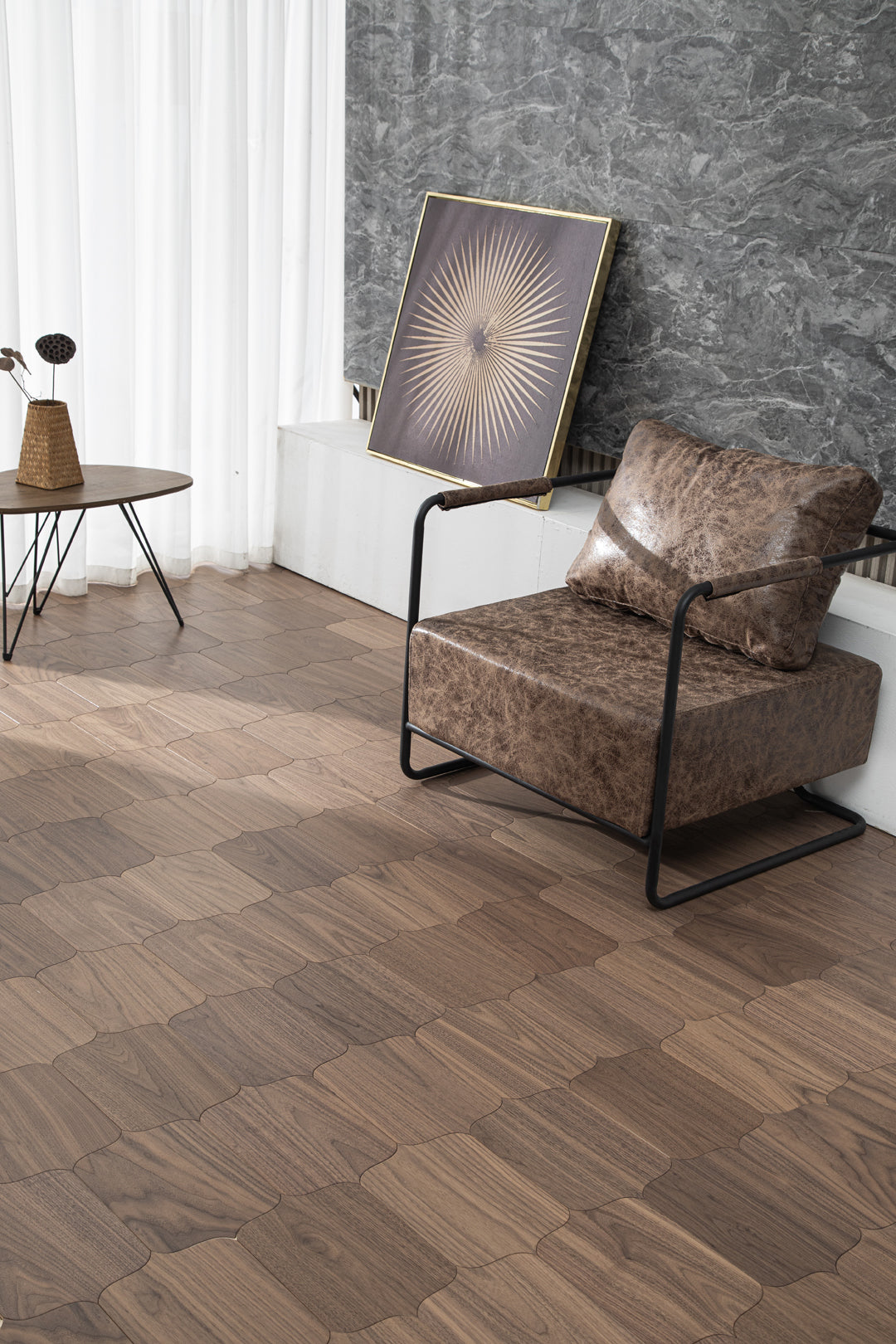 YXPH123 Black Walnut Decorative Cartouche Parquet Flooring | Shield Series