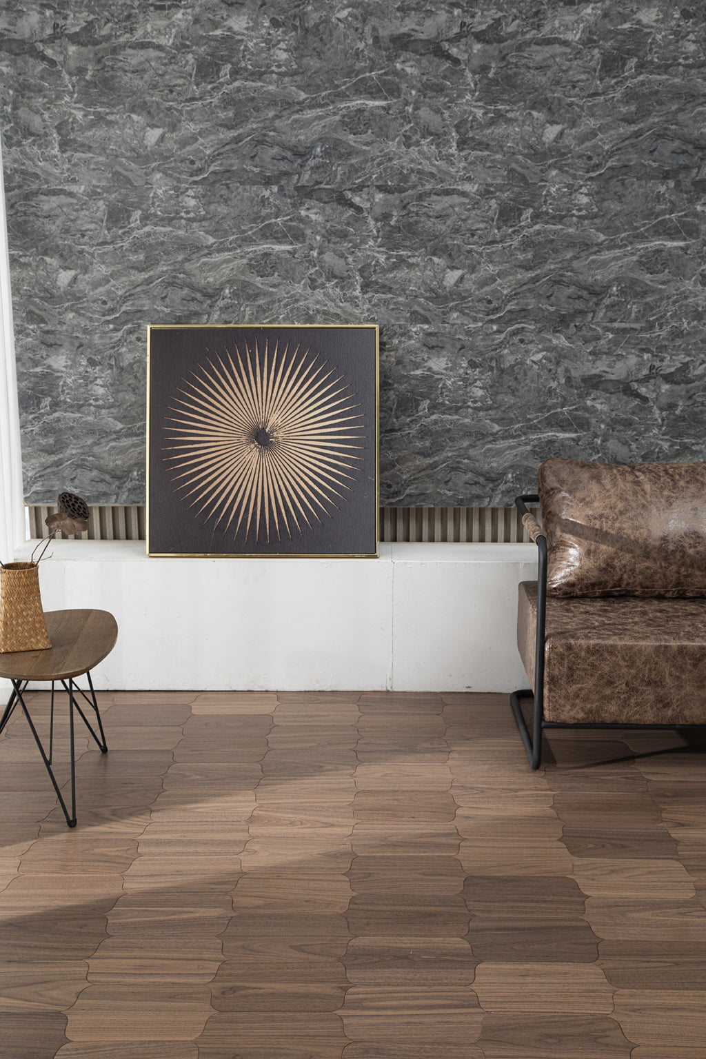 YXPH123 Black Walnut Decorative Cartouche Parquet Flooring | Shield Series