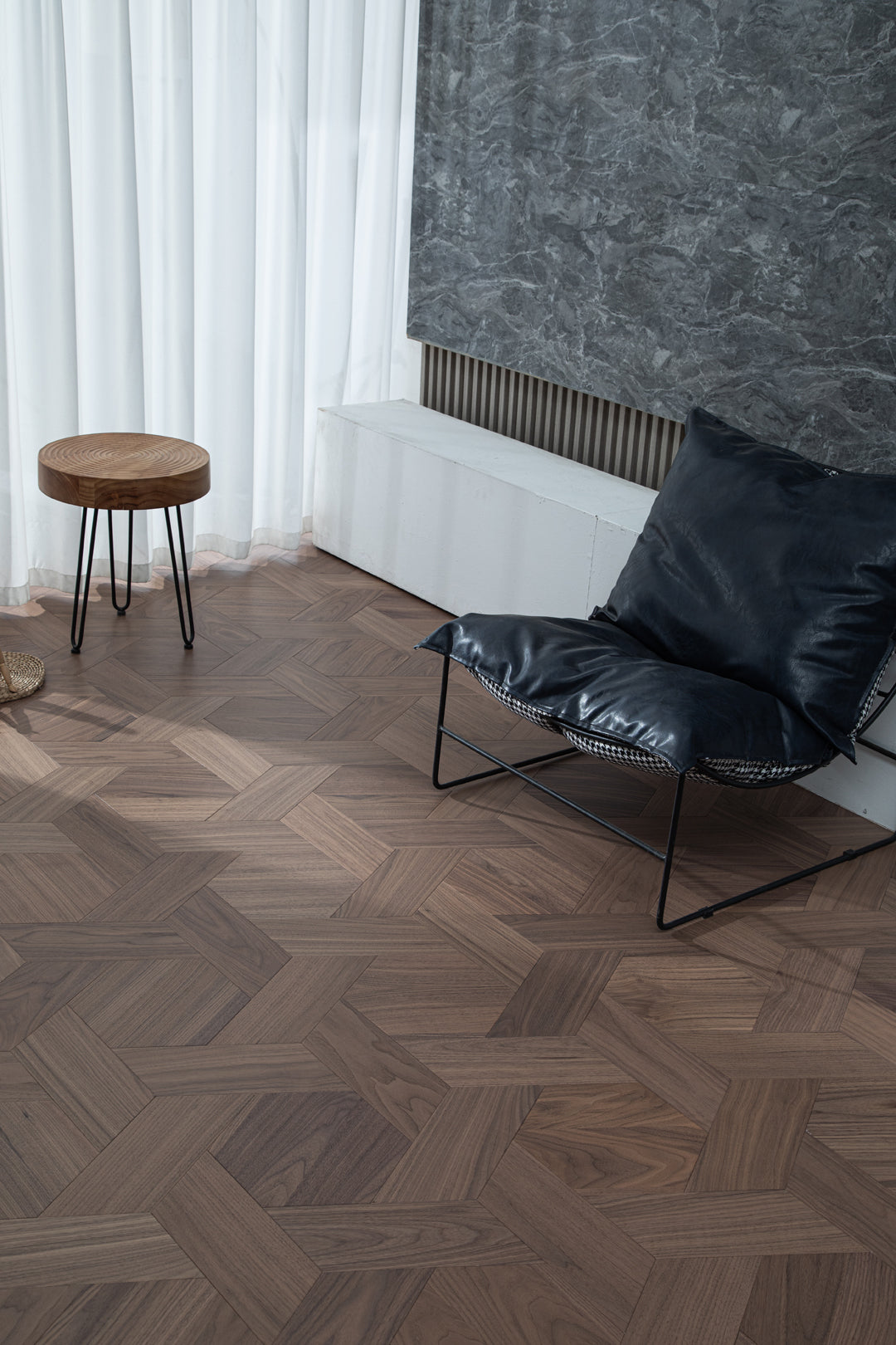 YXPH126 Black Walnut Hexagonal Woven Parquet Flooring | Honeycomb Motif Series