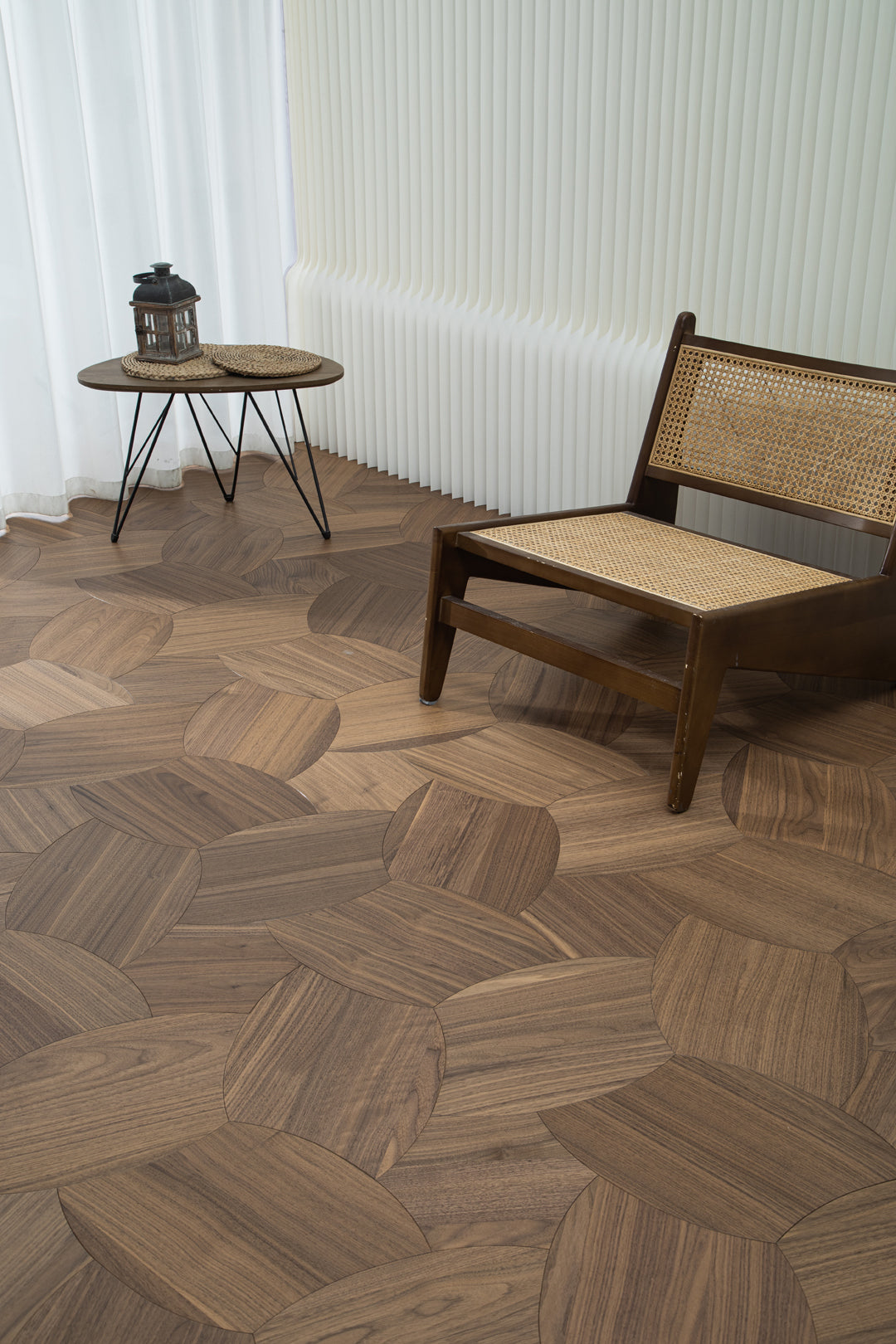 YXPH128 Black Walnut Petal-Shaped Modular Parquet Flooring | Lotus Flower Series