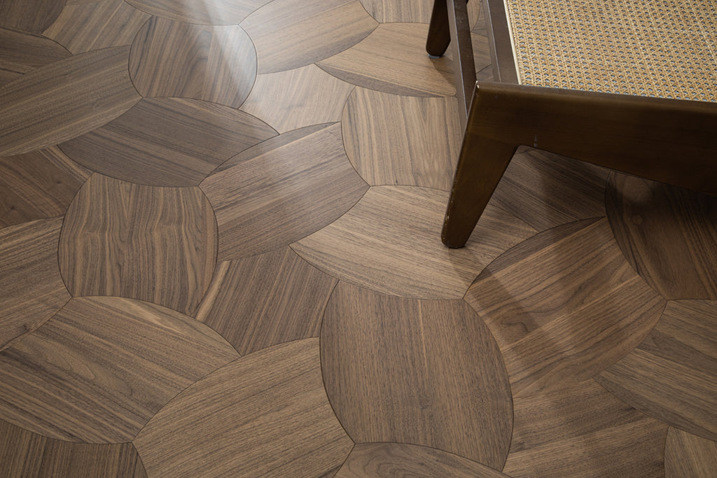 YXPH128 Black Walnut Petal-Shaped Modular Parquet Flooring | Lotus Flower Series