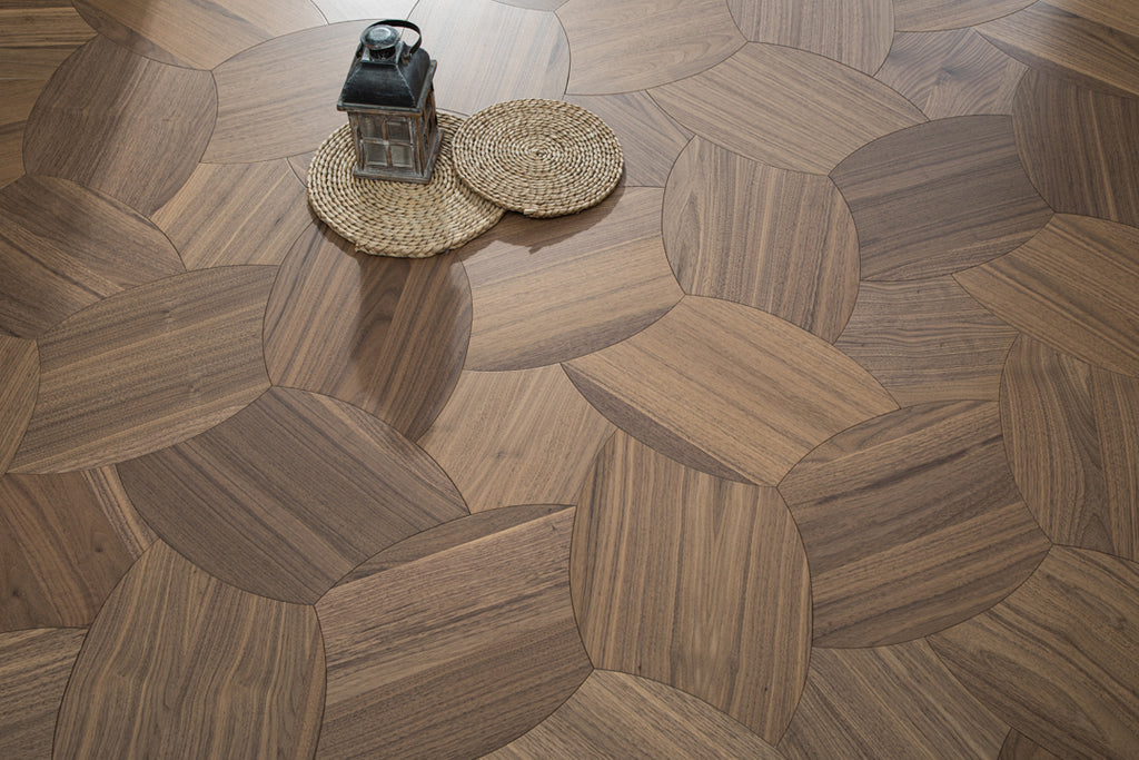 YXPH128 Black Walnut Petal-Shaped Modular Parquet Flooring | Lotus Flower Series