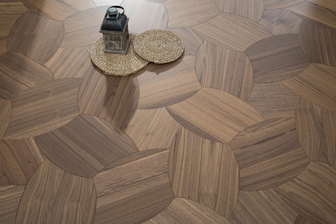 YXPH128 Black Walnut Petal-Shaped Modular Parquet Flooring | Lotus Flower Series