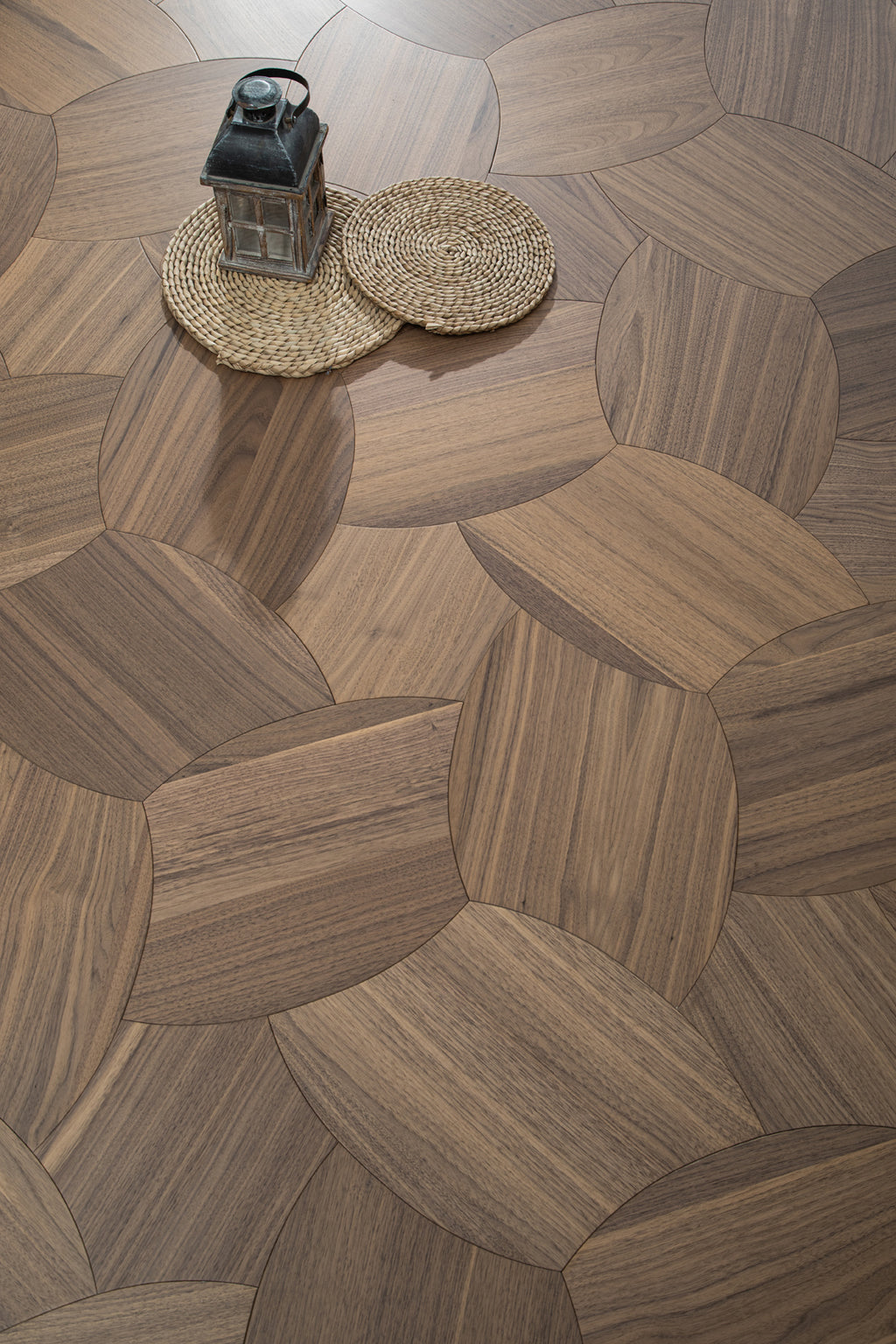 YXPH128 Black Walnut Petal-Shaped Modular Parquet Flooring | Lotus Flower Series