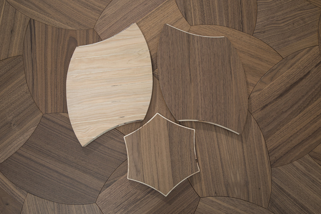 YXPH128 Black Walnut Petal-Shaped Modular Parquet Flooring | Lotus Flower Series