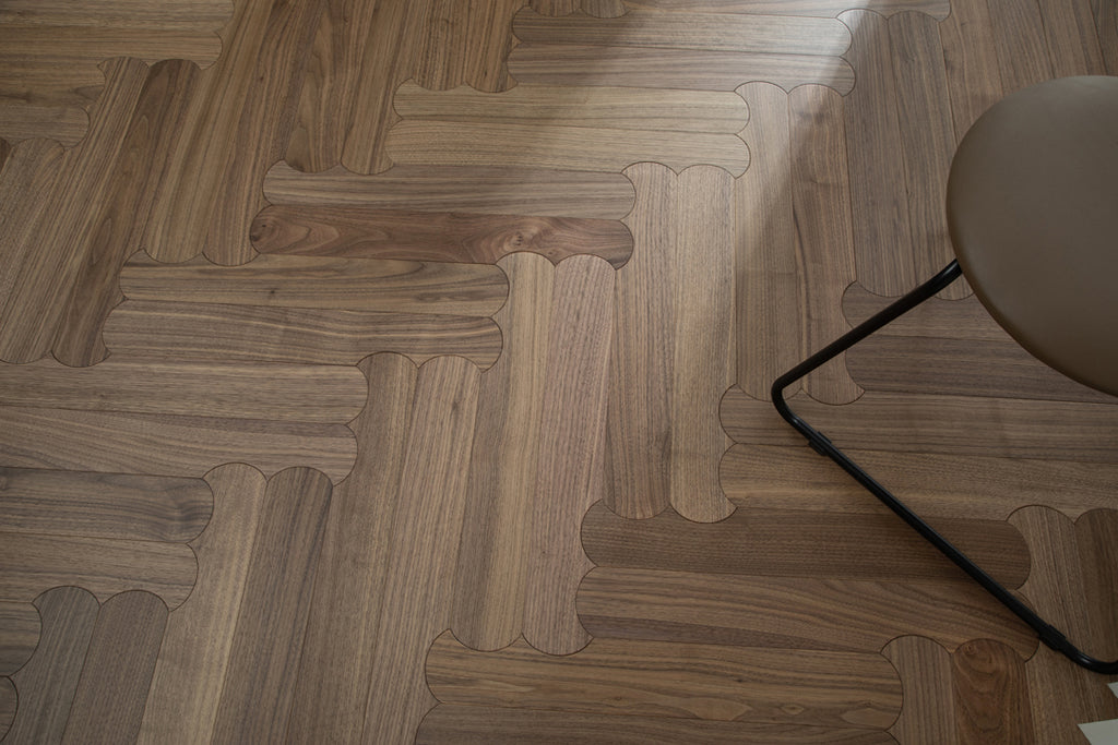 YXPH129 Black Walnut Curved Edge Herringbone Flooring | Scalloped Herringbone Series