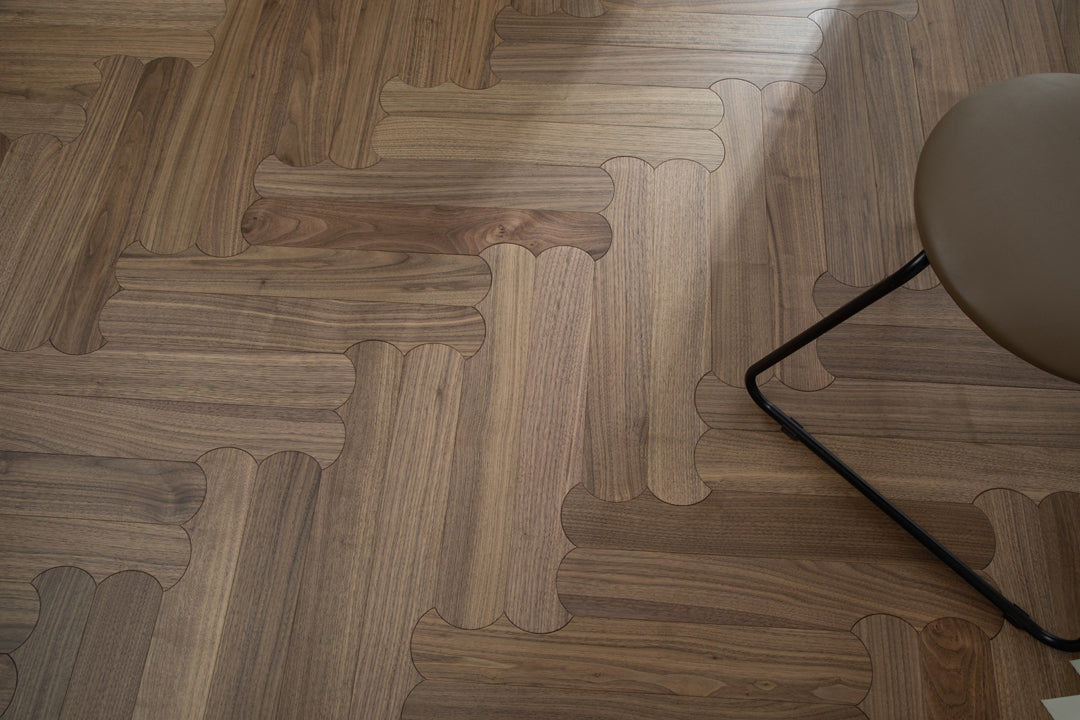 YXPH129 Black Walnut Curved Edge Herringbone Flooring | Scalloped Herringbone Series