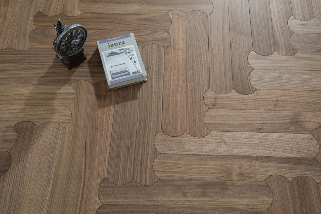 YXPH129 Black Walnut Curved Edge Herringbone Flooring | Scalloped Herringbone Series
