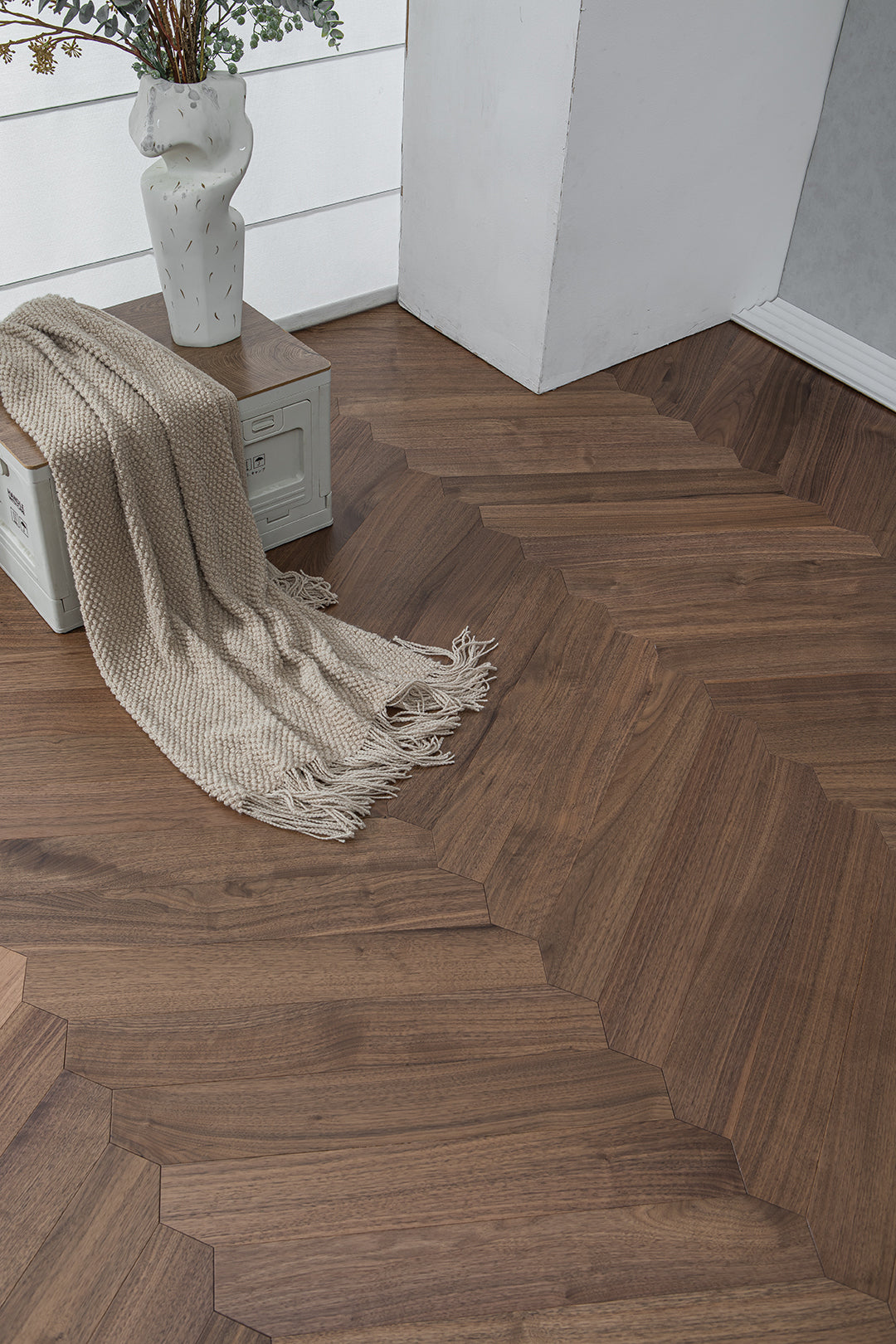 YXPH138 Black Walnut Flowing Chevron Parquet Flooring | Ribbon Series