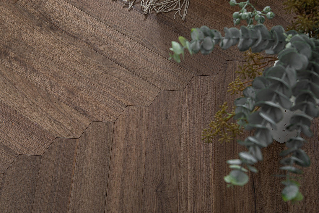 YXPH138 Black Walnut Flowing Chevron Parquet Flooring | Ribbon Series