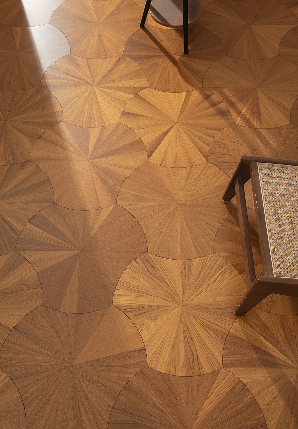 YXPY501 Teak Sunburst Radial Pattern Parquet Flooring | Lotus Leaf Series