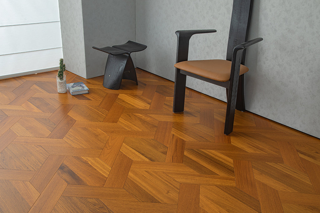 YXPY520  Teak Interlaced Knot-Weave Luxury Parquet Flooring | Chinese Knot Series