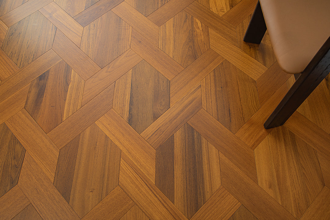 YXPY520  Teak Interlaced Knot-Weave Luxury Parquet Flooring | Chinese Knot Series