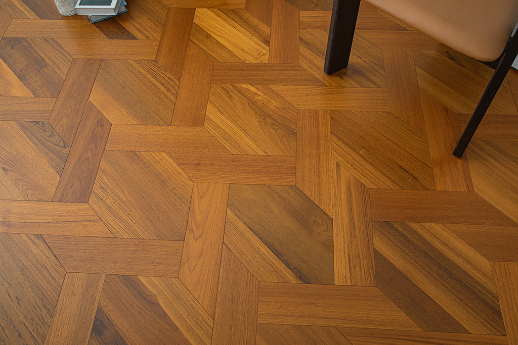 YXPY520  Teak Interlaced Knot-Weave Luxury Parquet Flooring | Chinese Knot Series