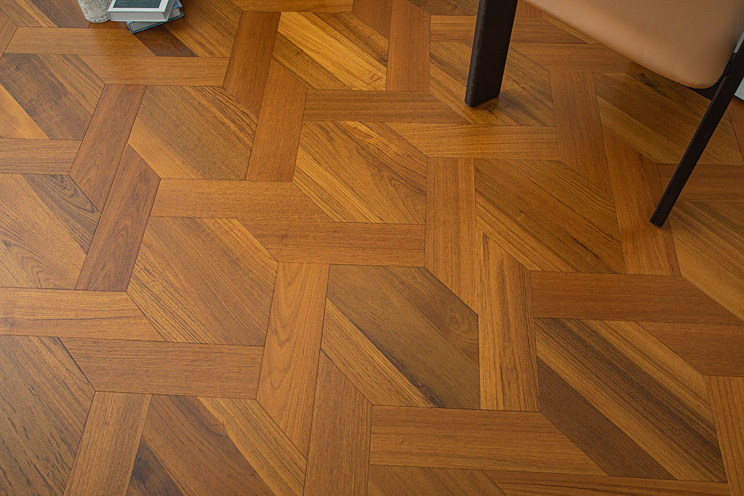 YXPY520  Teak Interlaced Knot-Weave Luxury Parquet Flooring | Chinese Knot Series
