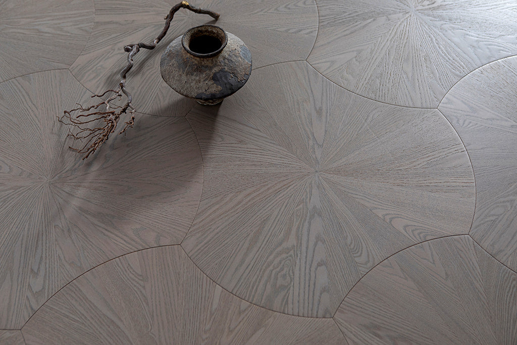 YXPS202 European Oak Circular Radial Pattern Parquet Flooring | Lotus Leaf Series