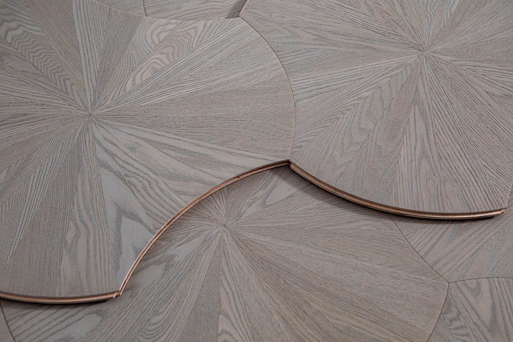 YXPS202 European Oak Circular Radial Pattern Parquet Flooring | Lotus Leaf Series
