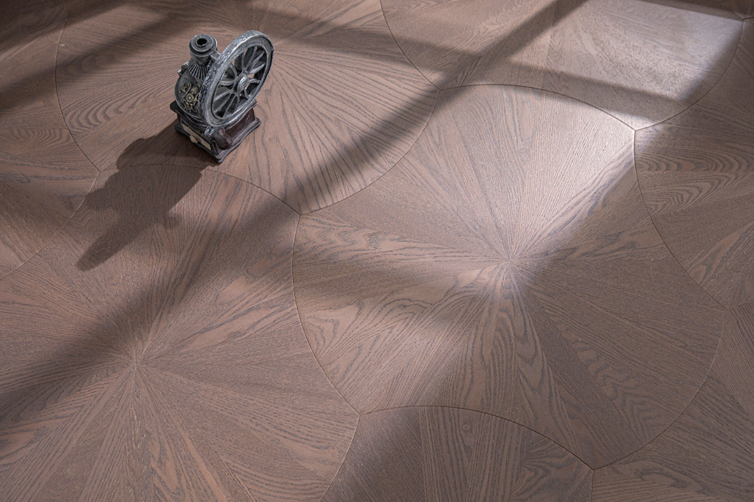 YXPS203 European Oak Circular Radial Pattern Parquet Flooring | Lotus Leaf Series