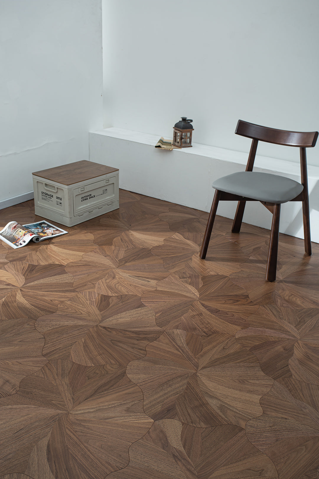 YXP381 Black Walnut Full-Bloom Peony Marquetry Parquet Flooring | Peony Series