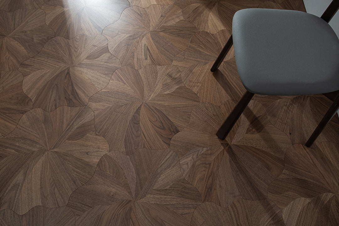 YXP381 Black Walnut Full-Bloom Peony Marquetry Parquet Flooring | Peony Series