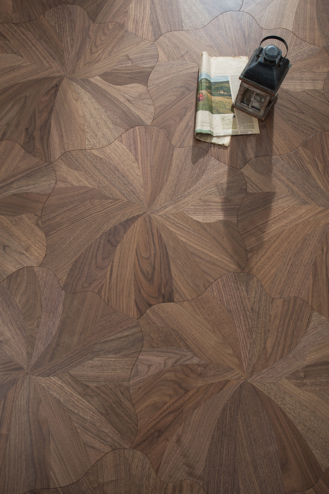 YXP381 Black Walnut Full-Bloom Peony Marquetry Parquet Flooring | Peony Series