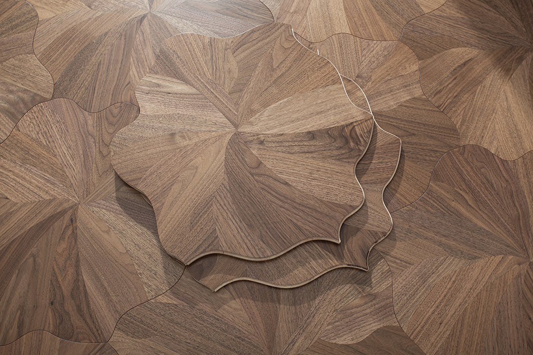 YXP381 Black Walnut Full-Bloom Peony Marquetry Parquet Flooring | Peony Series