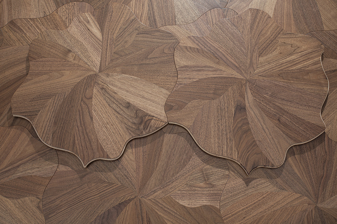 YXP381 Black Walnut Full-Bloom Peony Marquetry Parquet Flooring | Peony Series