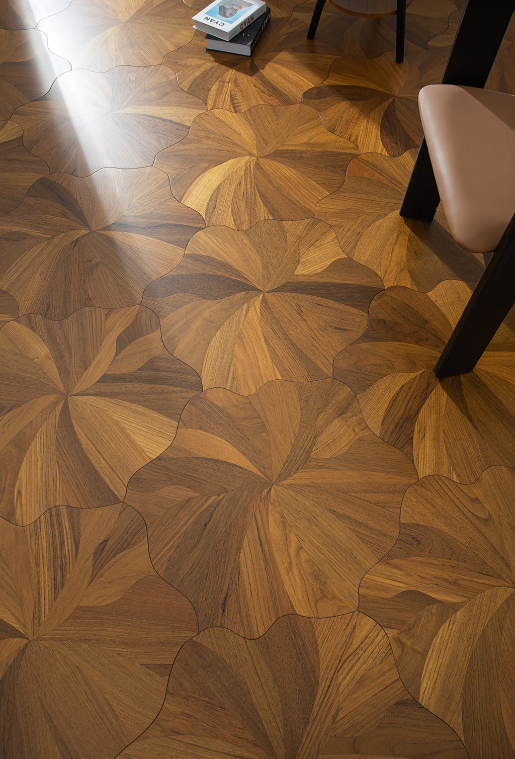 YXP382 Teak Full-Bloom Floral Marquetry Parquet Flooring | Peony Series