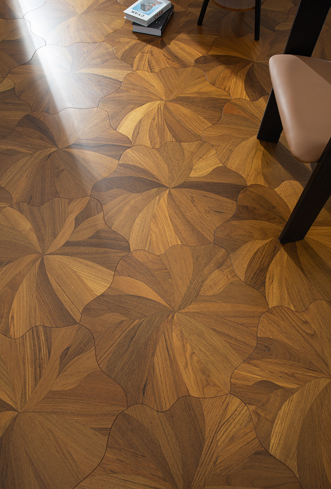 YXP382 Teak Full-Bloom Floral Marquetry Parquet Flooring | Peony Series