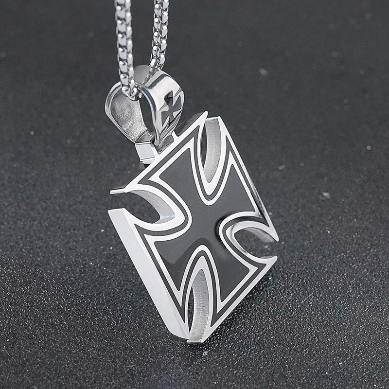 Hot Fashion Hip-Hop Versatile Titanium Steel Cross Pendant Personality Unisex Casual Couple Stainless Steel Necklace