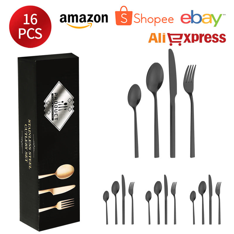 410Stainless Steel Tableware Hotel Restaurant Thickened Square Handle Knife Fork Spoon Set Western Food24Set of Steak Knives and Forks