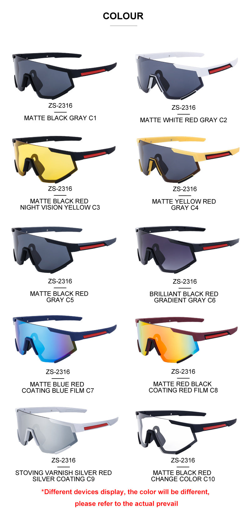 New Cycling Goggles for Women, UV Protection, One-Piece Large Frame Sunglasses, Outdoor Sports Colorful Integrated Sunglasses