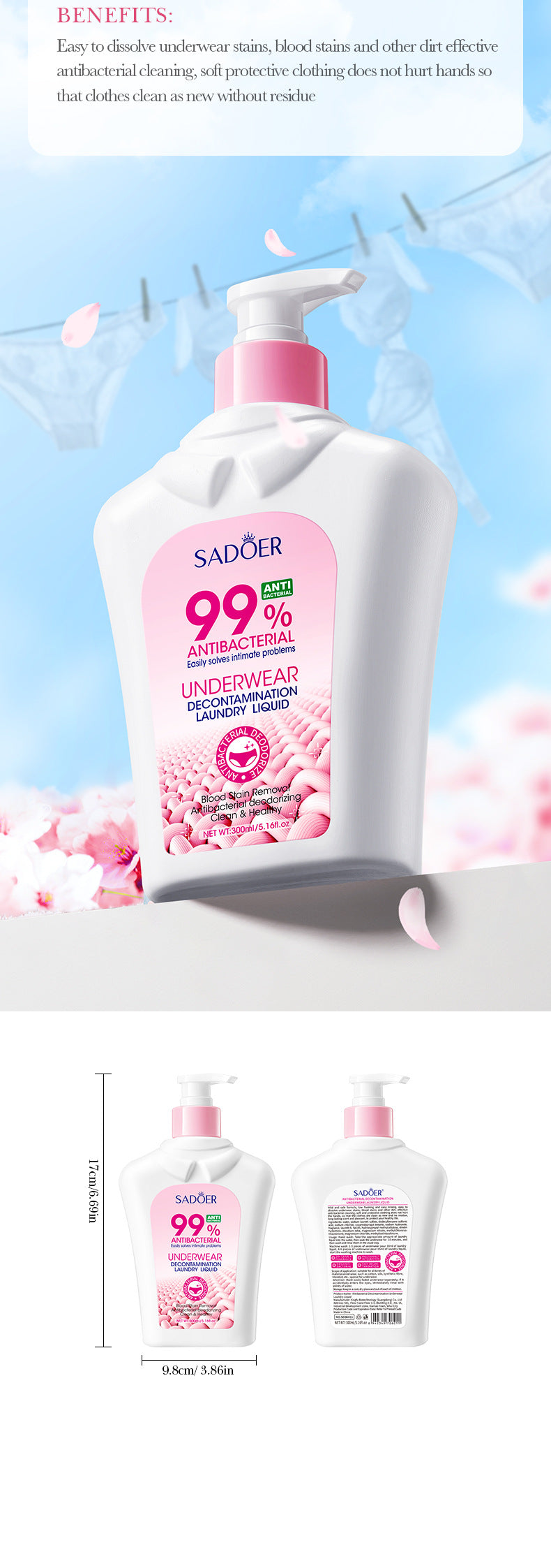 Full English Antibacterial Stain Removal Underwear Laundry Detergent SADOER  foreign trade wholesale of laundry detergent for cleaning clothes