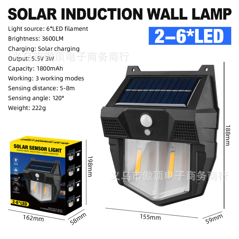 New Solar Light Outdoor Garden Light Human Body Sensing Tungsten Wall Light Garden Villa Street Light Waterproof