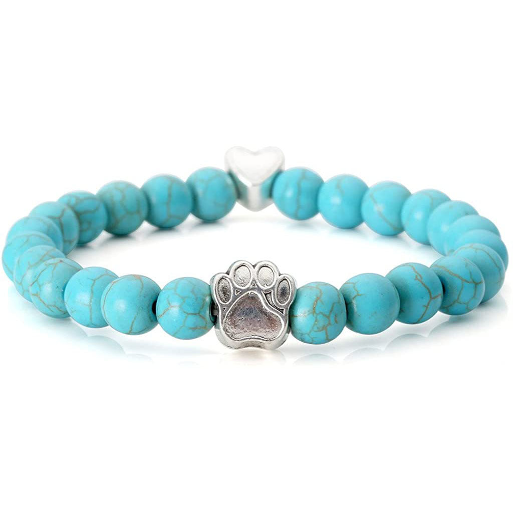 Men's White Turquoise Bracelet Heart Paw Print Alloy Pendant Volcanic Tiger Eye Colorful Beads Blue Dot Bear Paw Bracelet
