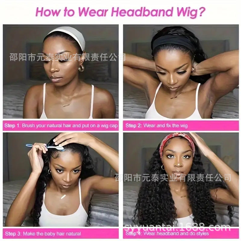 Curly Headband Wig Human Hair 10-24 Inch Headband Wigs