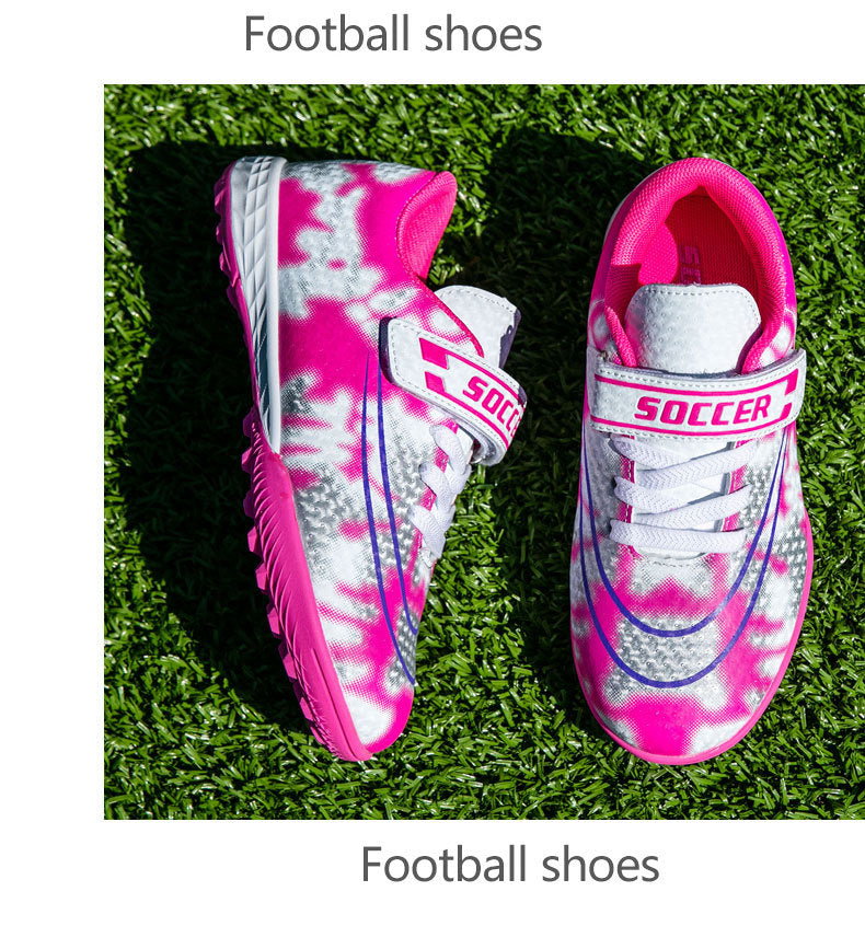 New Football Shoes for Men and Women, Children's Low-top Anti-collision Spike Magic Tape No-tie Grass Training Sports Shoes