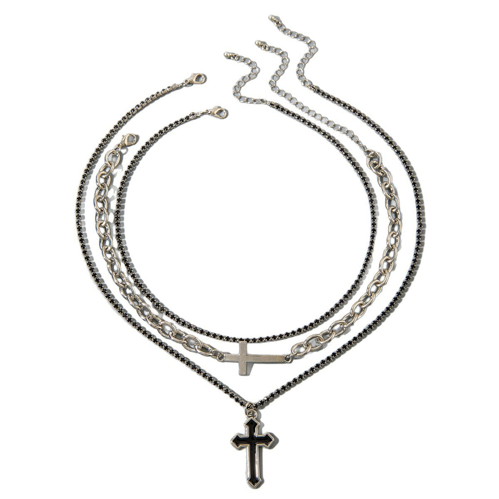 European and American Retro Hollow Cross Necklace Set, Stylish and Unique Hip-Hop Minimalist Style Necklace for Men and Women